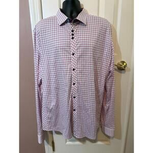 Au Noir Windowpane Check Button Up Shirt Sz 6 2XL Long Sleeve Flip Cuff